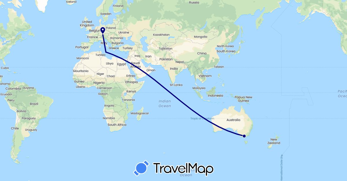 TravelMap itinerary: driving in Australia, Germany, Italy, Malta (Europe, Oceania)
